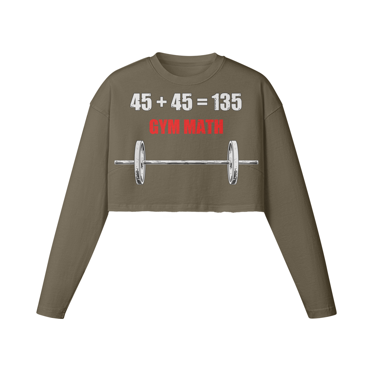 GYM MATH- Womens Long Sleeve Crop Top-Army Brown-League of Lifters