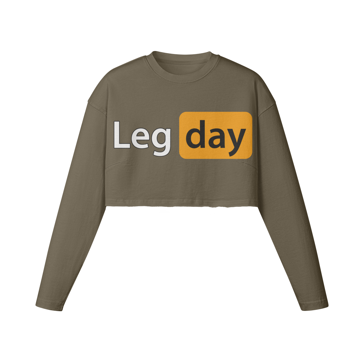 LEG DAY- Womens Long Sleeve Crop Top-Army Brown-League of Lifters
