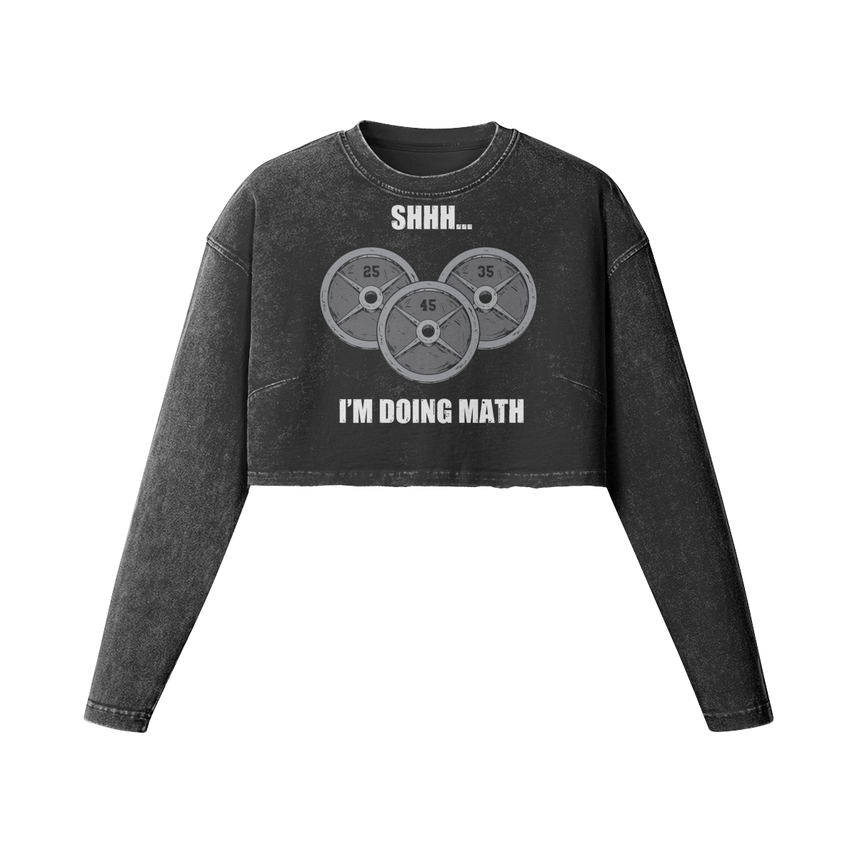 SHHH...I'M DOING MATH- Womens Long Sleeve Crop Top-Faded Black-League of Lifters