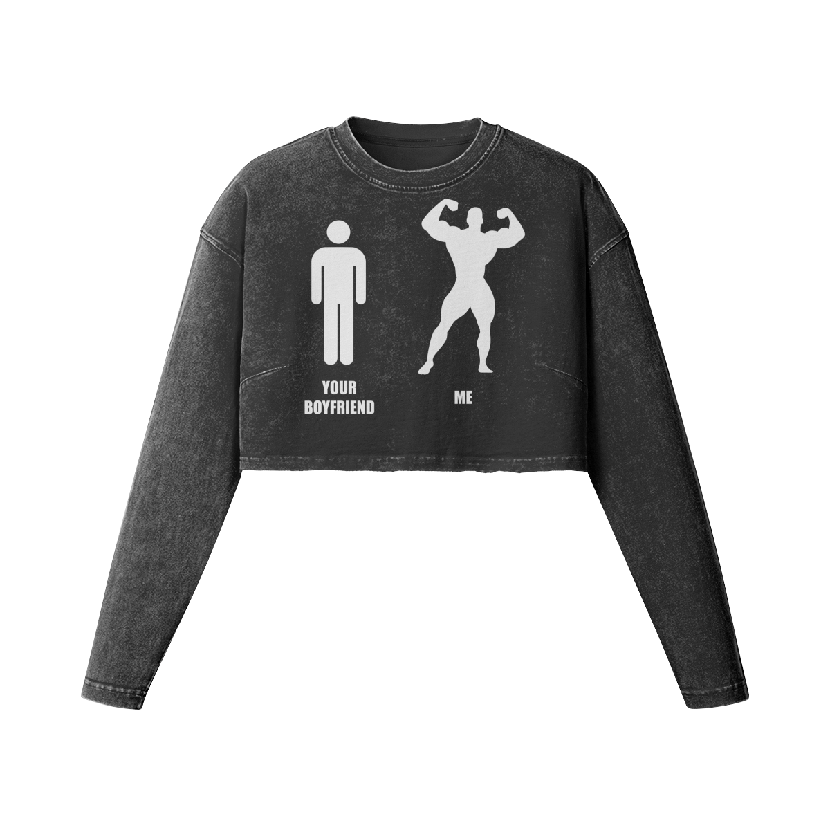 YOUR BOYFRIEND VS ME- Womens Long Sleeve Crop Top-Faded Black-League of Lifters