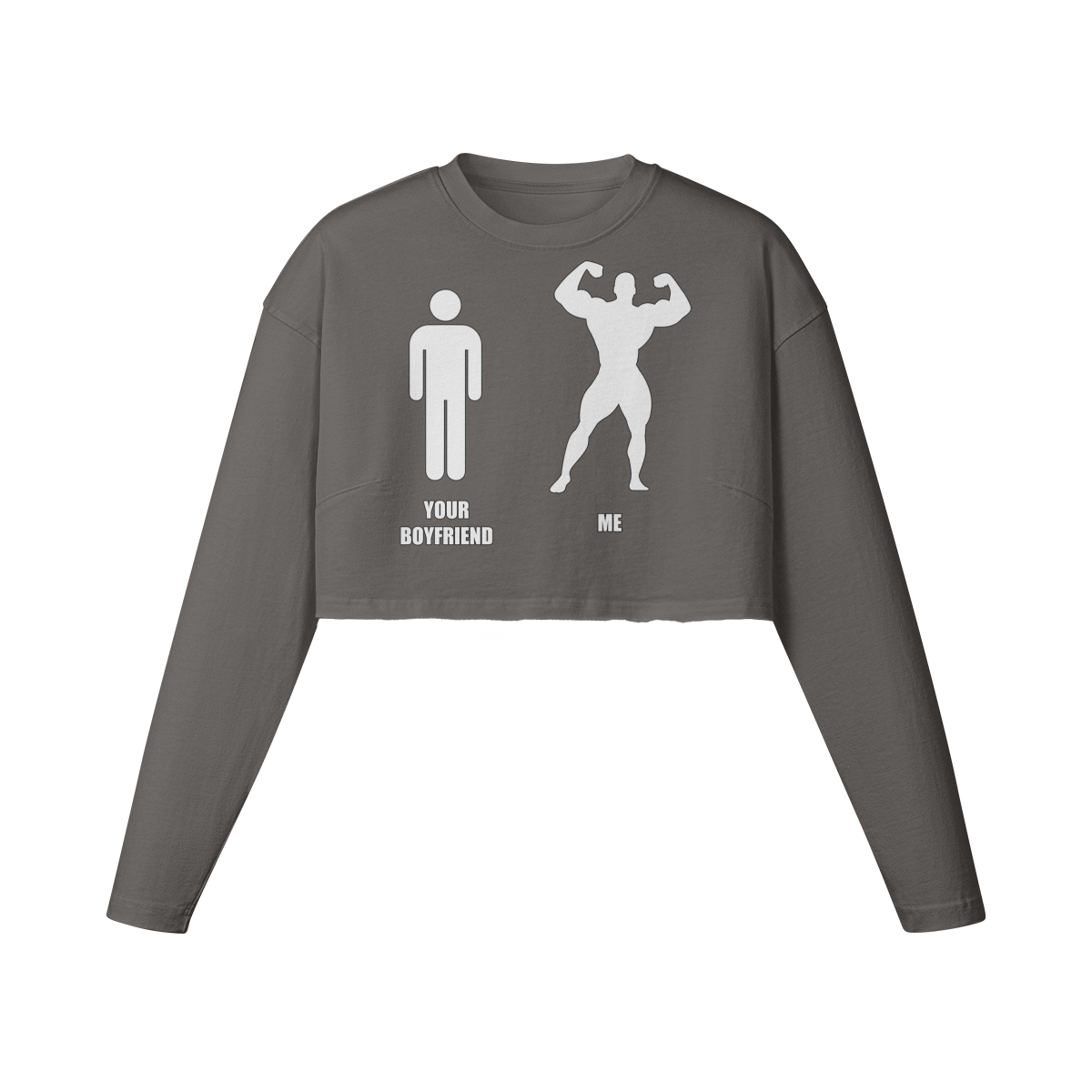 YOUR BOYFRIEND VS ME- Womens Long Sleeve Crop Top-Granite Gray-League of Lifters