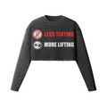 LESS TEXTING MORE LIFTING- Womens Long Sleeve Crop Top-Faded Black-League of Lifters