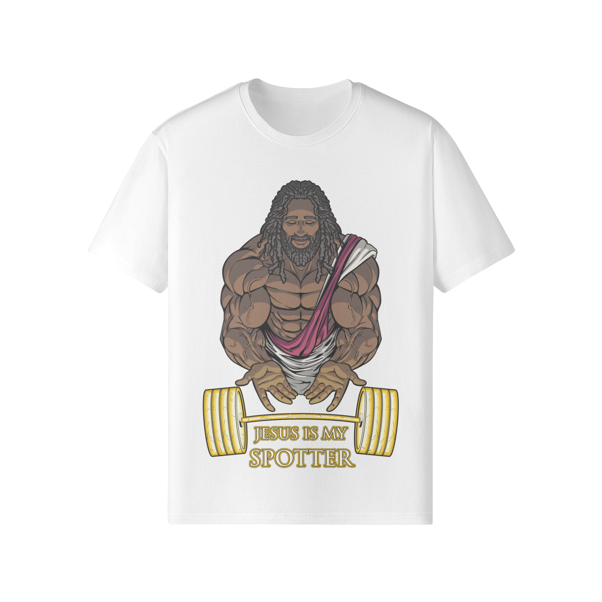 JESUS IS MY SPOTTER (DREADS)- Classic T-Shirt-White-League of Lifters