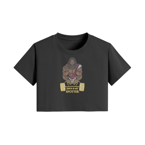 JESUS IS MY SPOTTER (DREADS)- Womens Crop Top-Black-League of Lifters