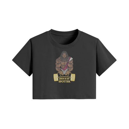 JESUS IS MY SPOTTER (DREADS)- Womens Crop Top-Black-League of Lifters