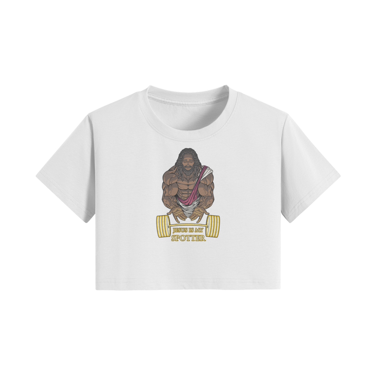 JESUS IS MY SPOTTER (DREADS)- Womens Crop Top-White-League of Lifters