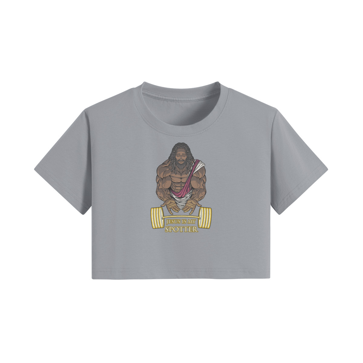 JESUS IS MY SPOTTER (DREADS)- Womens Crop Top-Light Gray-League of Lifters