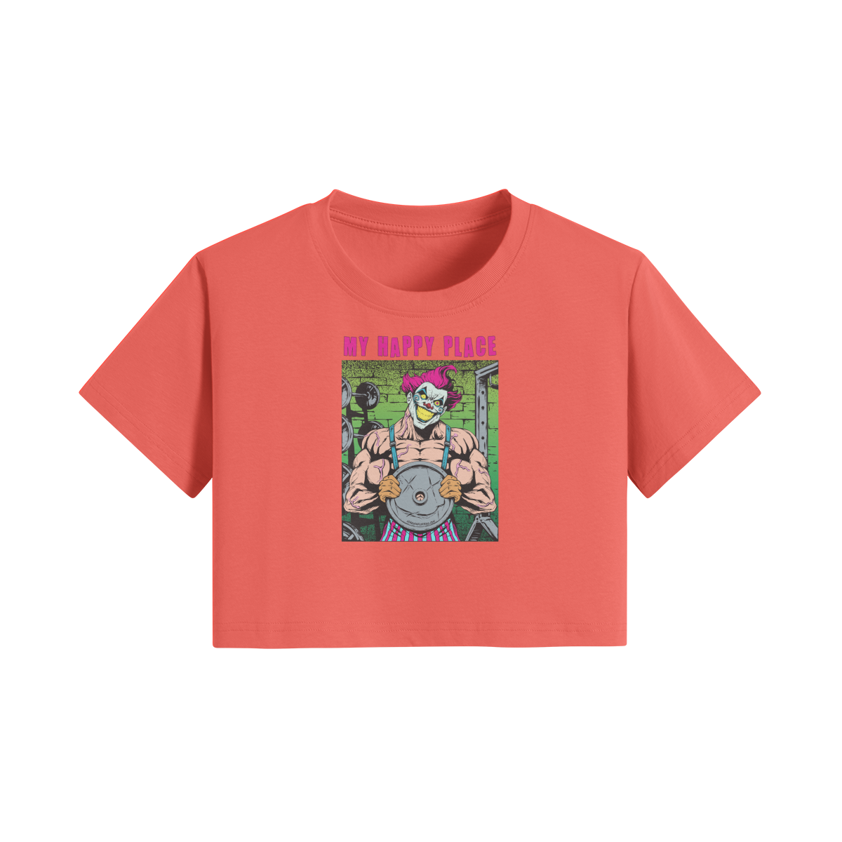 MY HAPPY PLACE- Womens Crop Top-Grapefruit Red-League of Lifters