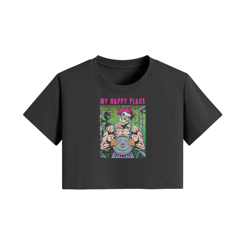 MY HAPPY PLACE- Womens Crop Top-Black-League of Lifters
