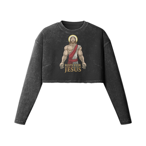 REPS FOR JESUS- Womens Long Sleeve Crop Top-Faded Black-League of Lifters