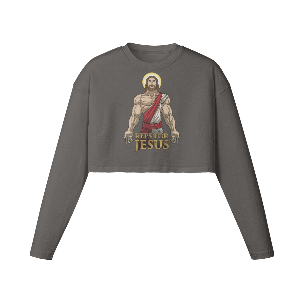 REPS FOR JESUS- Womens Long Sleeve Crop Top-Granite Gray-League of Lifters
