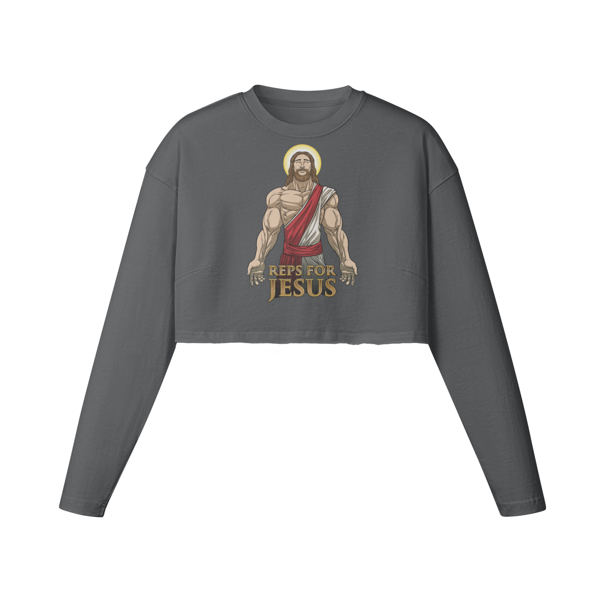 REPS FOR JESUS- Womens Long Sleeve Crop Top-Carbon Gray-League of Lifters