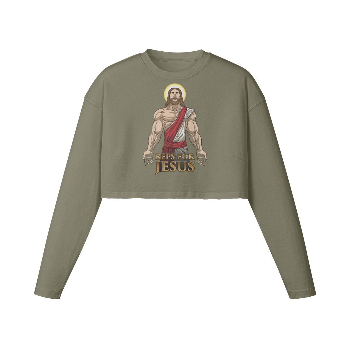 REPS FOR JESUS- Womens Long Sleeve Crop Top-Artichoke-League of Lifters