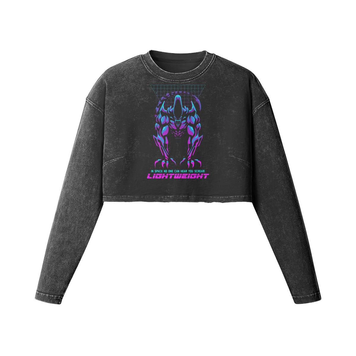 IN SPACE NO ONE CAN HEAR YOU- Womens Long Sleeve Crop Top-Faded Black-League of Lifters