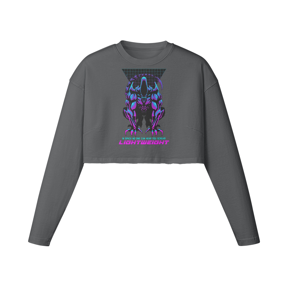IN SPACE NO ONE CAN HEAR YOU- Womens Long Sleeve Crop Top-Carbon Gray-League of Lifters