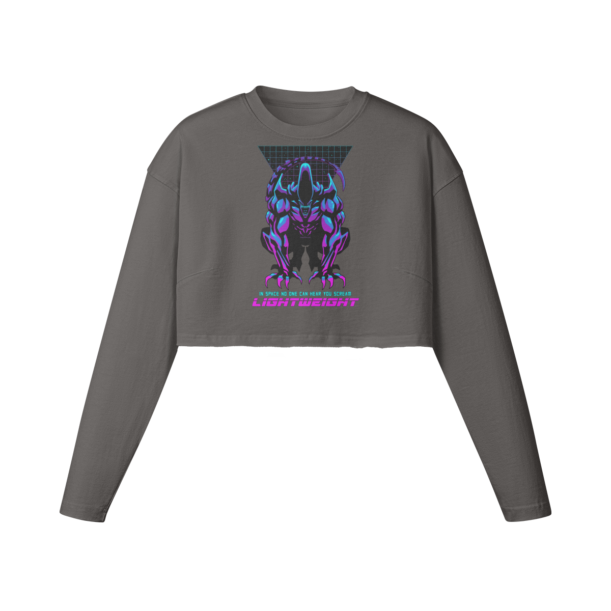 IN SPACE NO ONE CAN HEAR YOU- Womens Long Sleeve Crop Top-Granite Gray-League of Lifters