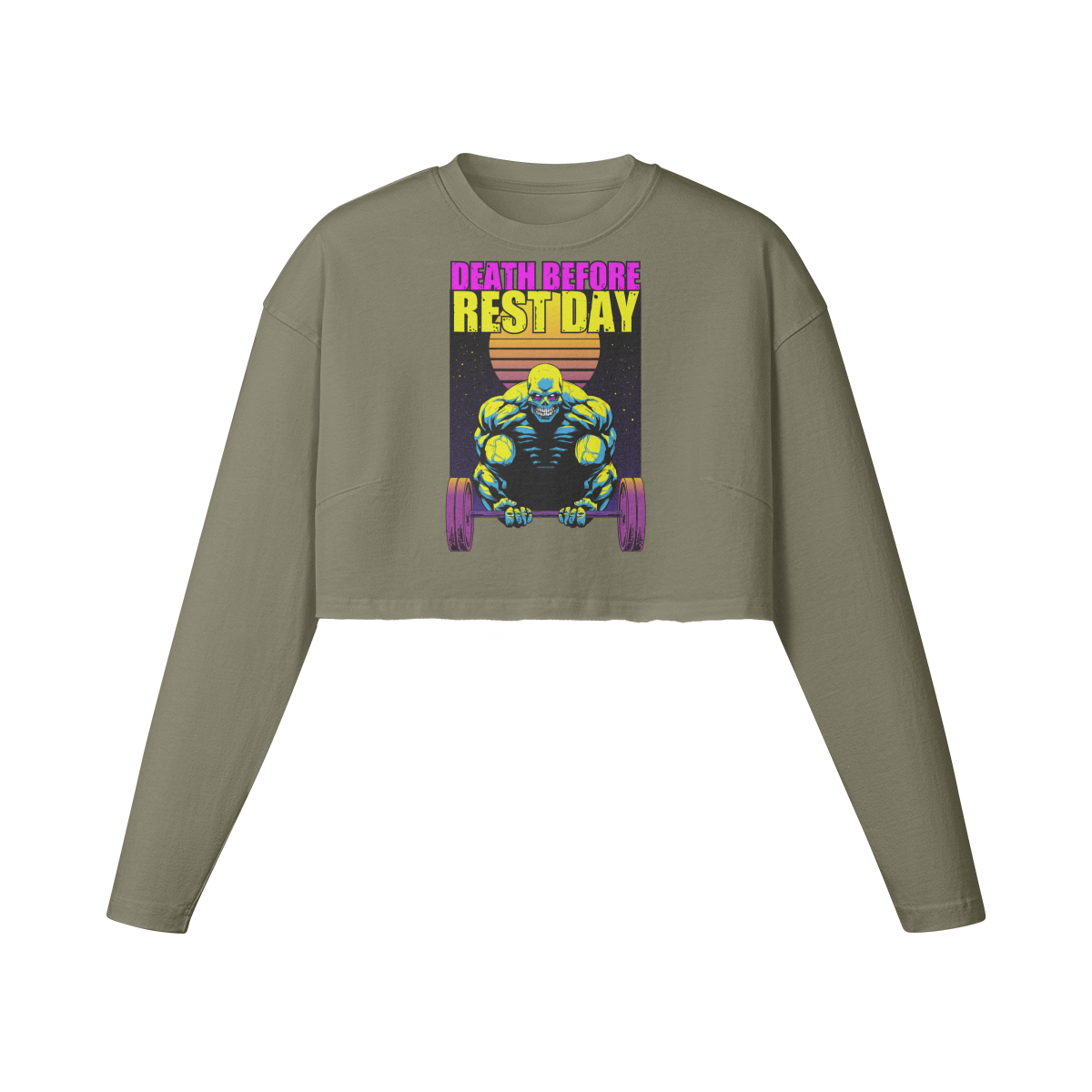 DEATH BEFORE REST DAY- Womens Long Sleeve Crop Top-Artichoke-League of Lifters