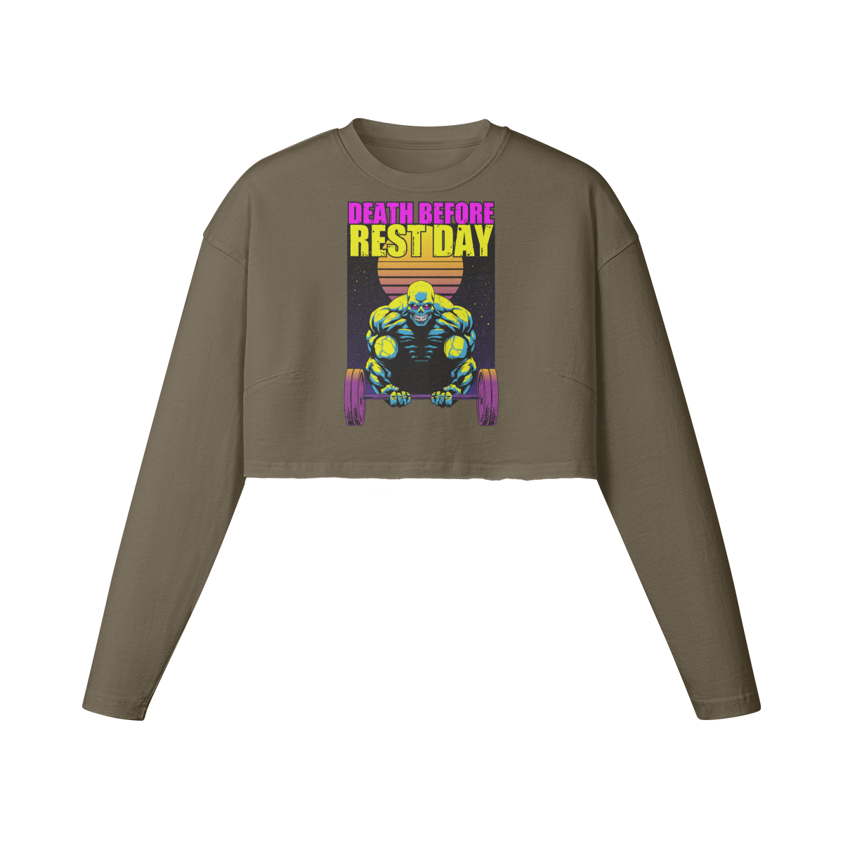 DEATH BEFORE REST DAY- Womens Long Sleeve Crop Top-Army Brown-League of Lifters