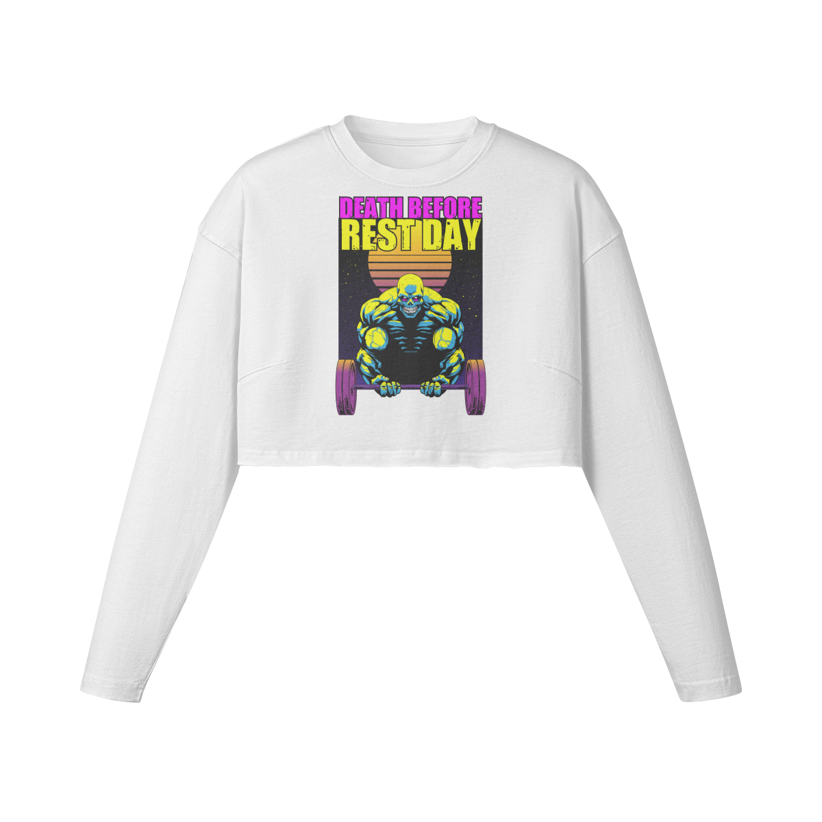 DEATH BEFORE REST DAY- Womens Long Sleeve Crop Top-White-League of Lifters