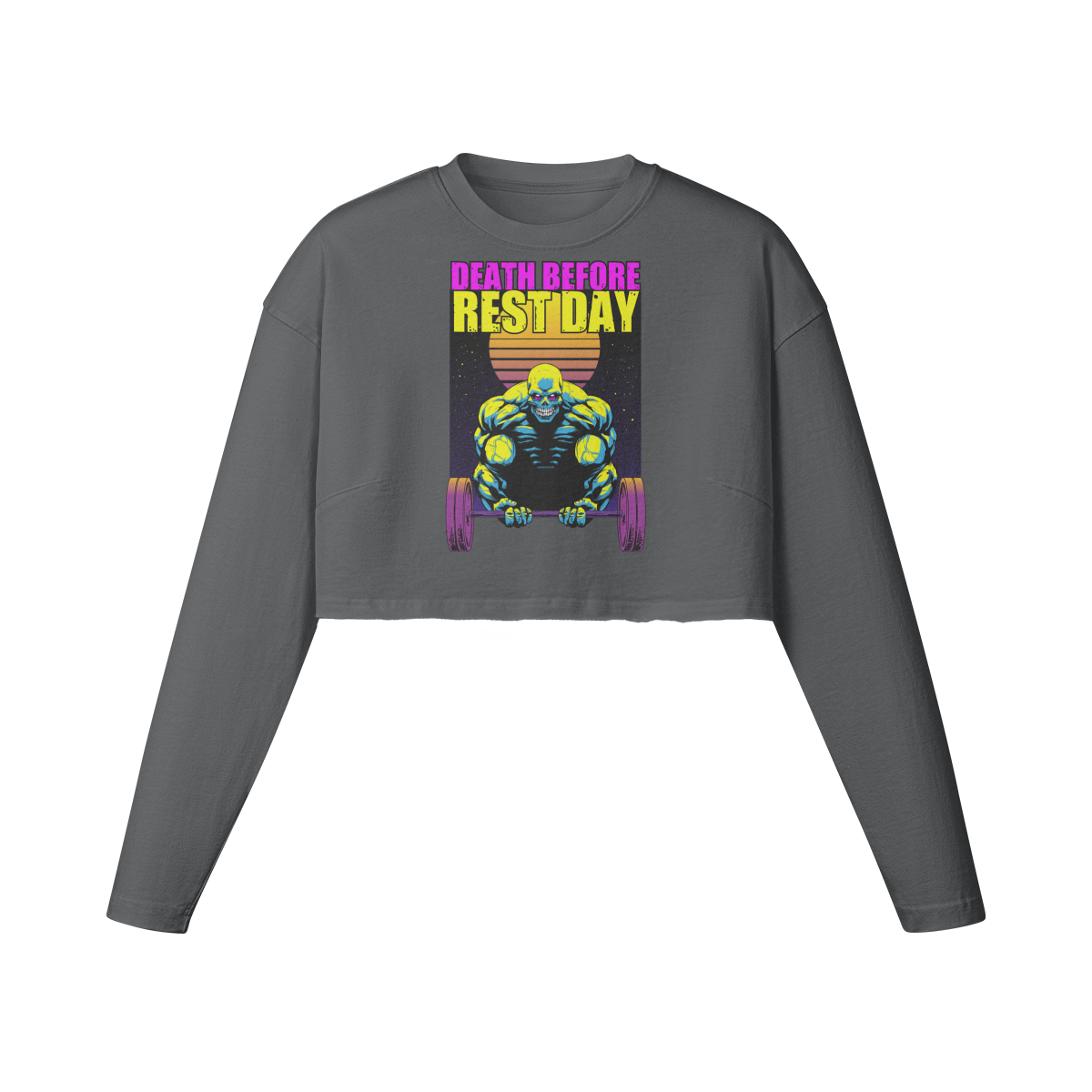 DEATH BEFORE REST DAY- Womens Long Sleeve Crop Top-Carbon Gray-League of Lifters