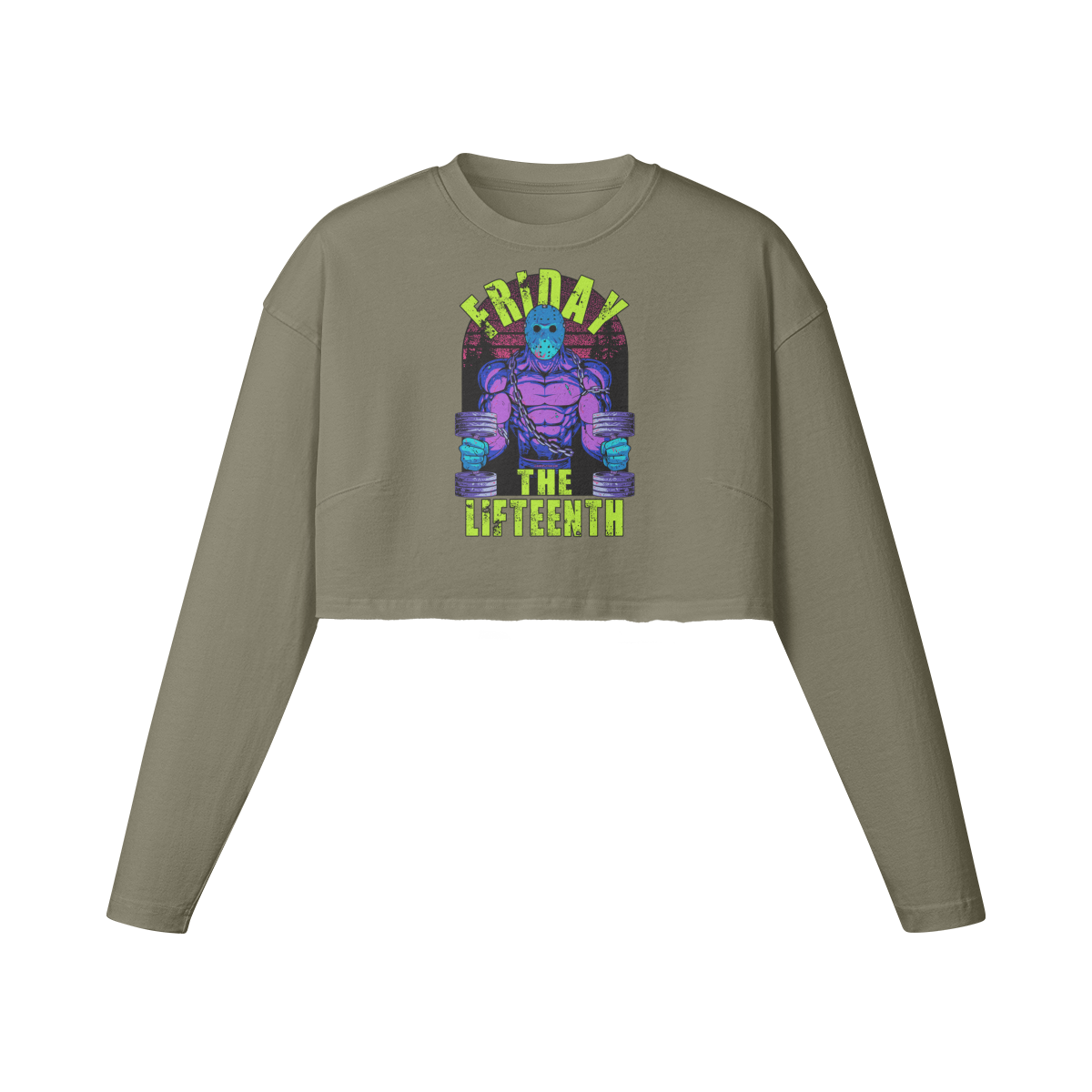 FRIDAY THE LIFTEENTH (RETRO)- Womens Long Sleeve Crop Top-Artichoke-League of Lifters