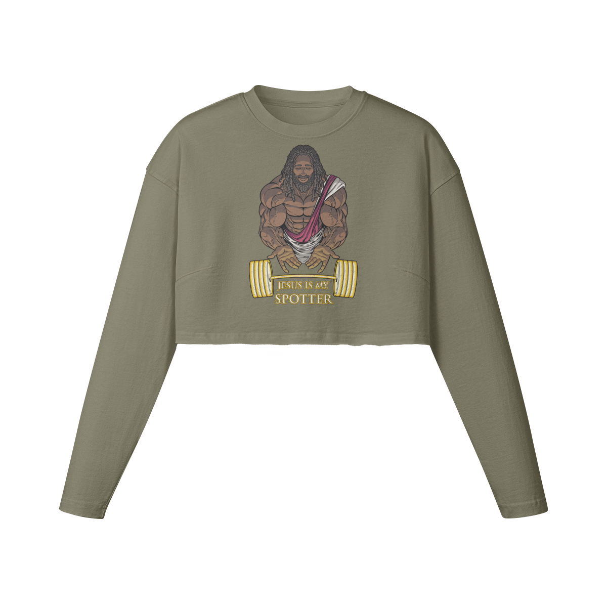 JESUS IS MY SPOTTER (DREADS)- Womens Long Sleeve Crop Top-Artichoke-League of Lifters