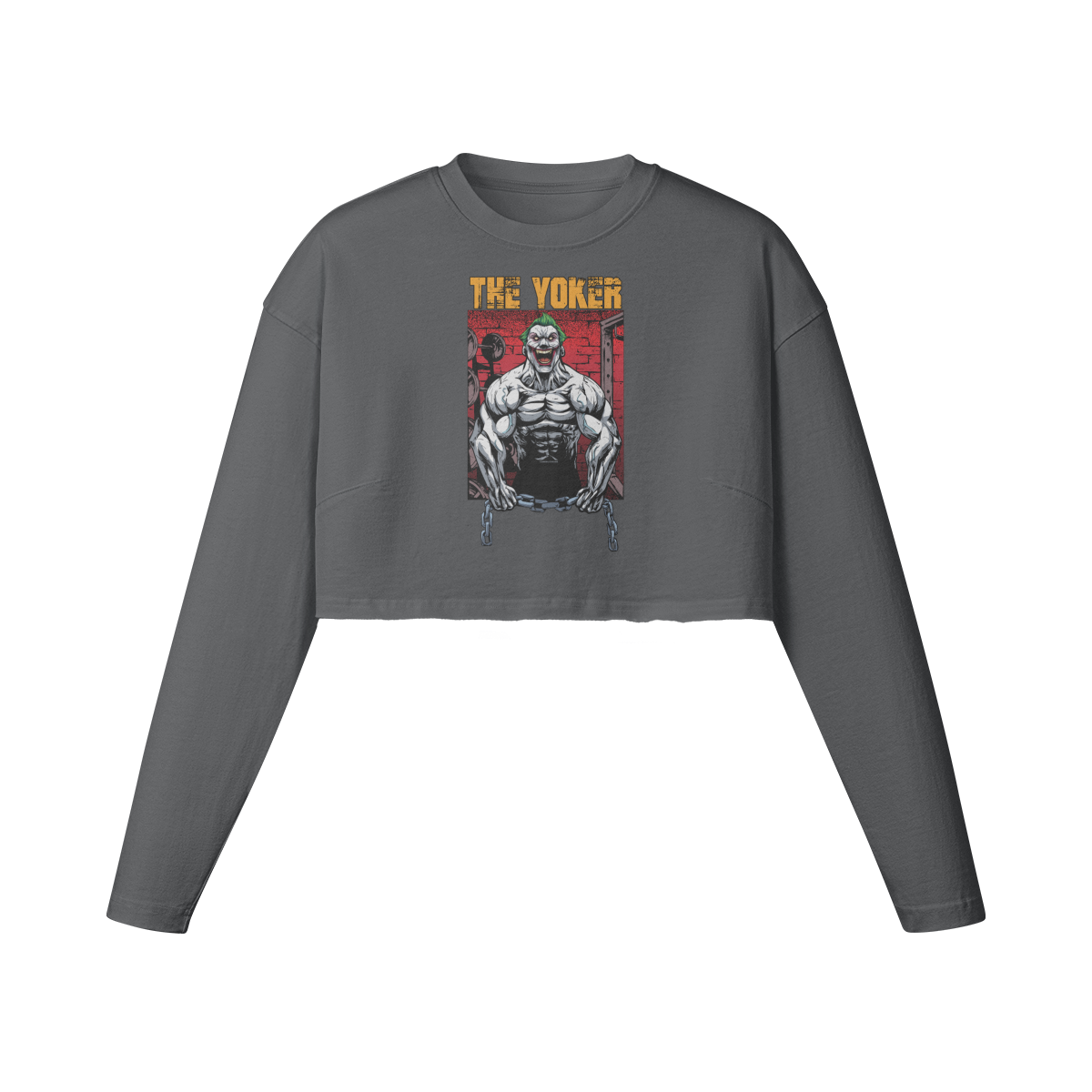 THE YOKER- Womens Long Sleeve Crop Top-Carbon Gray-League of Lifters