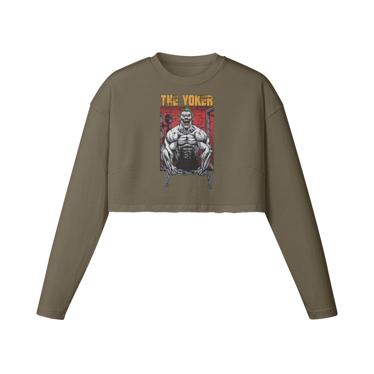 THE YOKER- Womens Long Sleeve Crop Top-Army Brown-League of Lifters