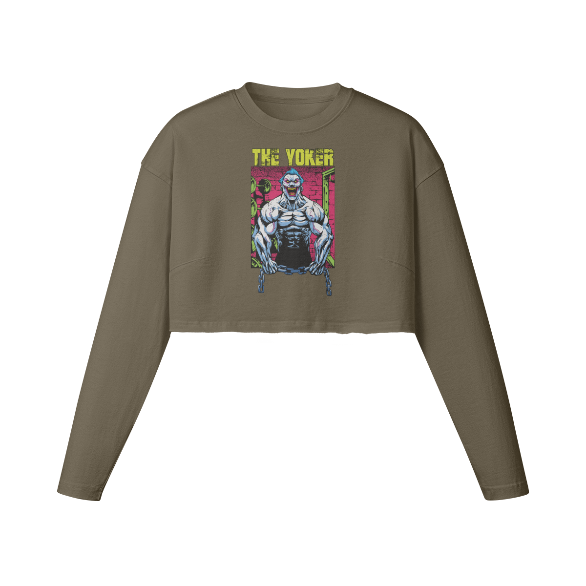 THE YOKER (RETRO)- Womens Long Sleeve Crop Top-Army Brown-League of Lifters