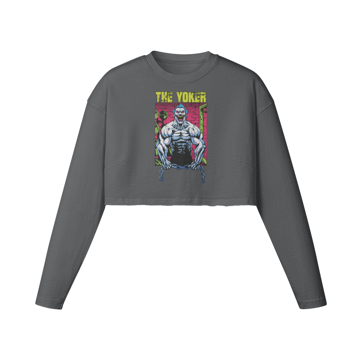 THE YOKER (RETRO)- Womens Long Sleeve Crop Top-Carbon Gray-League of Lifters