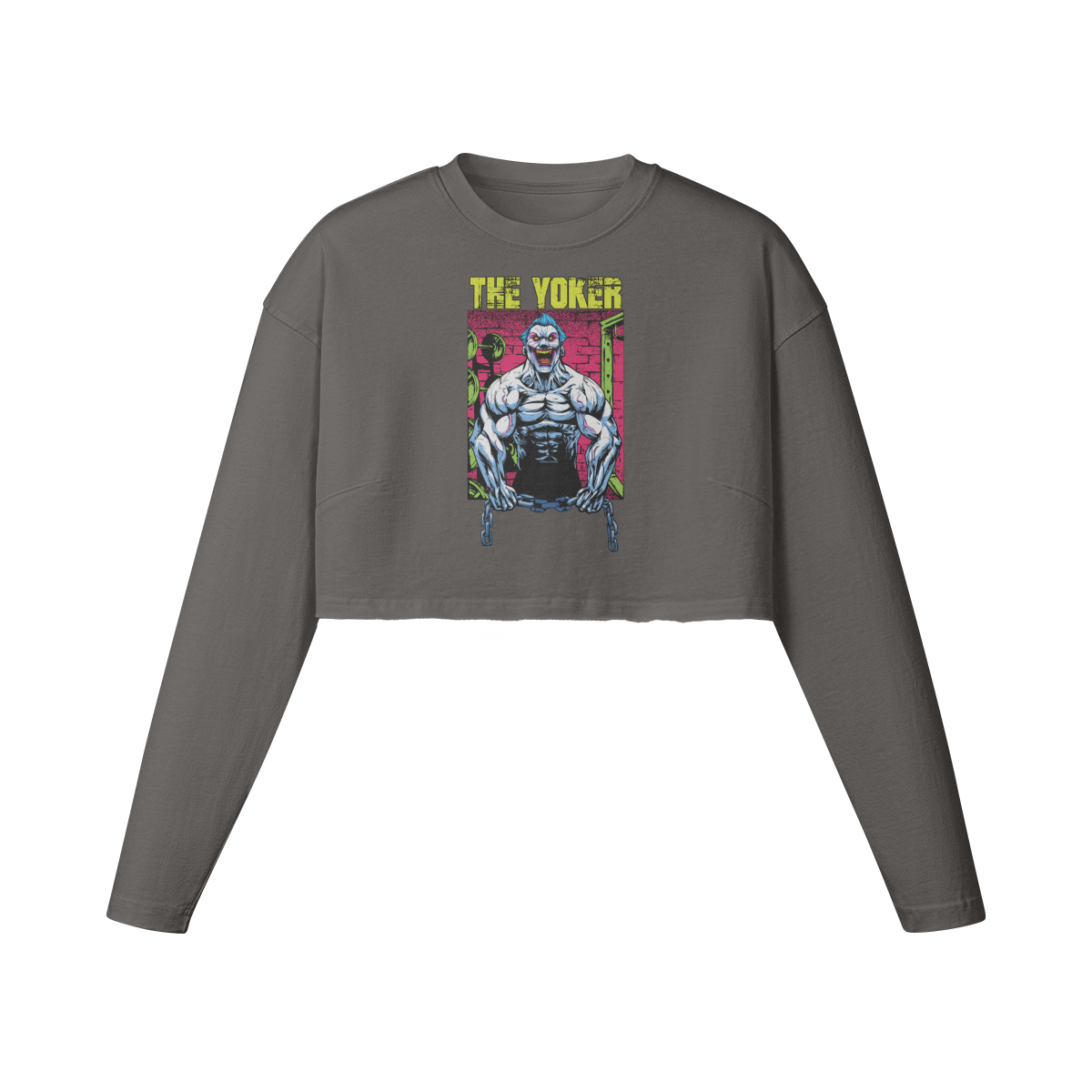 THE YOKER (RETRO)- Womens Long Sleeve Crop Top-Granite Gray-League of Lifters