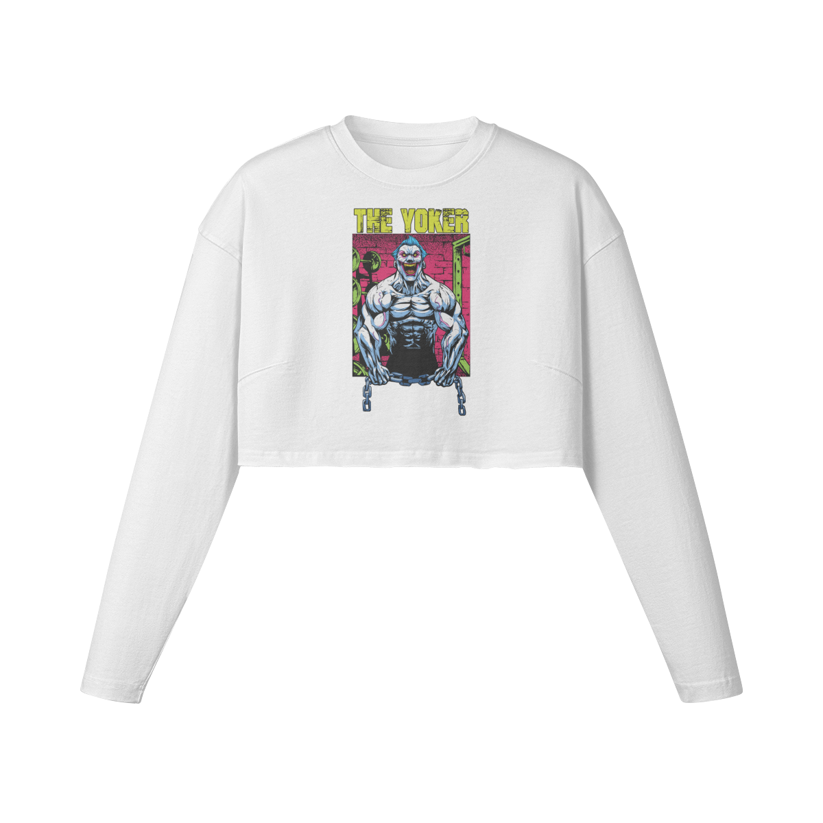 THE YOKER (RETRO)- Womens Long Sleeve Crop Top-White-League of Lifters