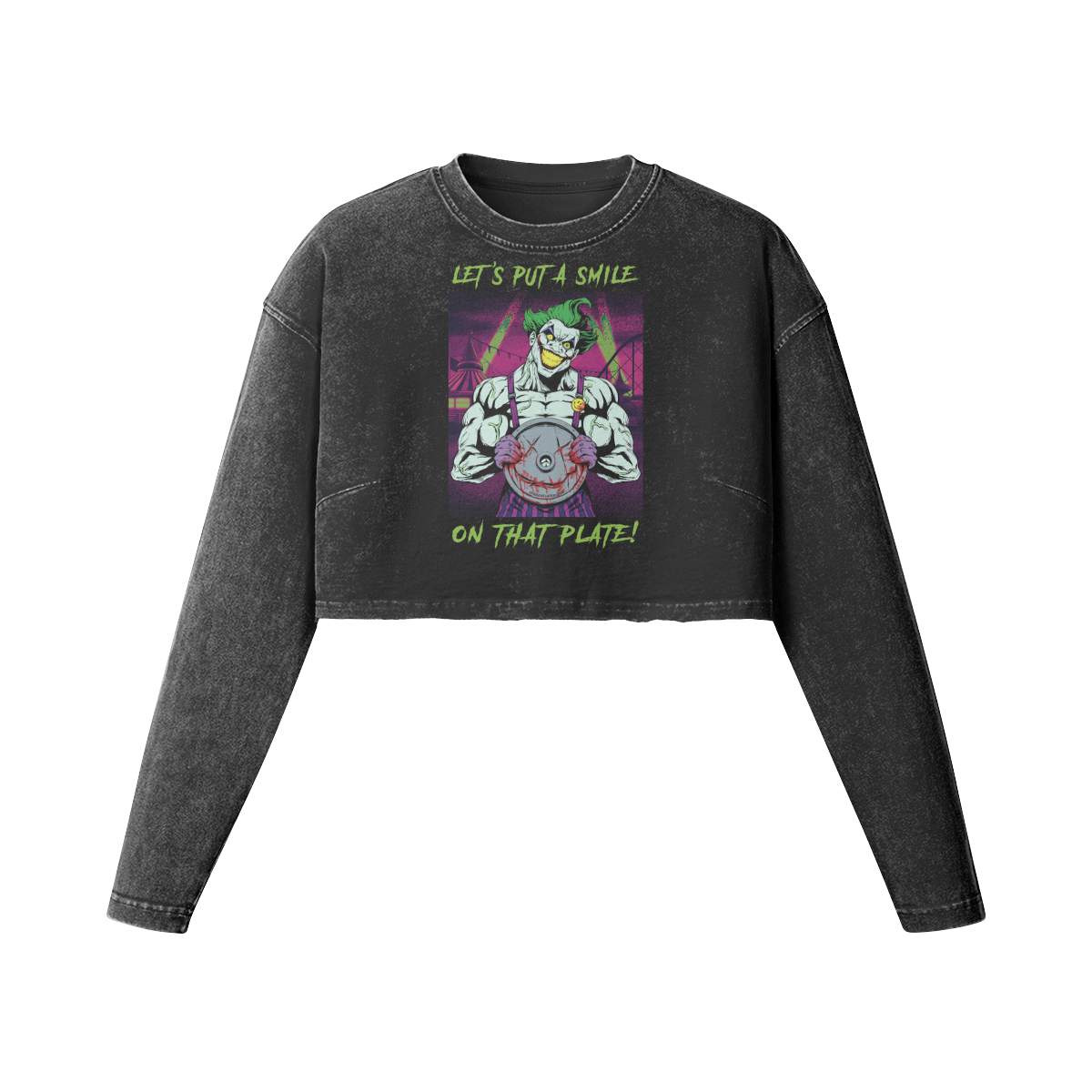 SMILE ON THAT PLATE- Womens Long Sleeve Crop Top-Faded Black-League of Lifters