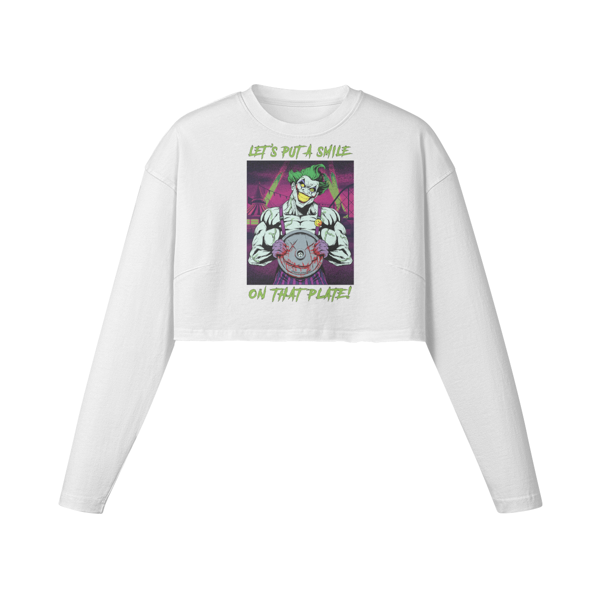 SMILE ON THAT PLATE- Womens Long Sleeve Crop Top-White-League of Lifters