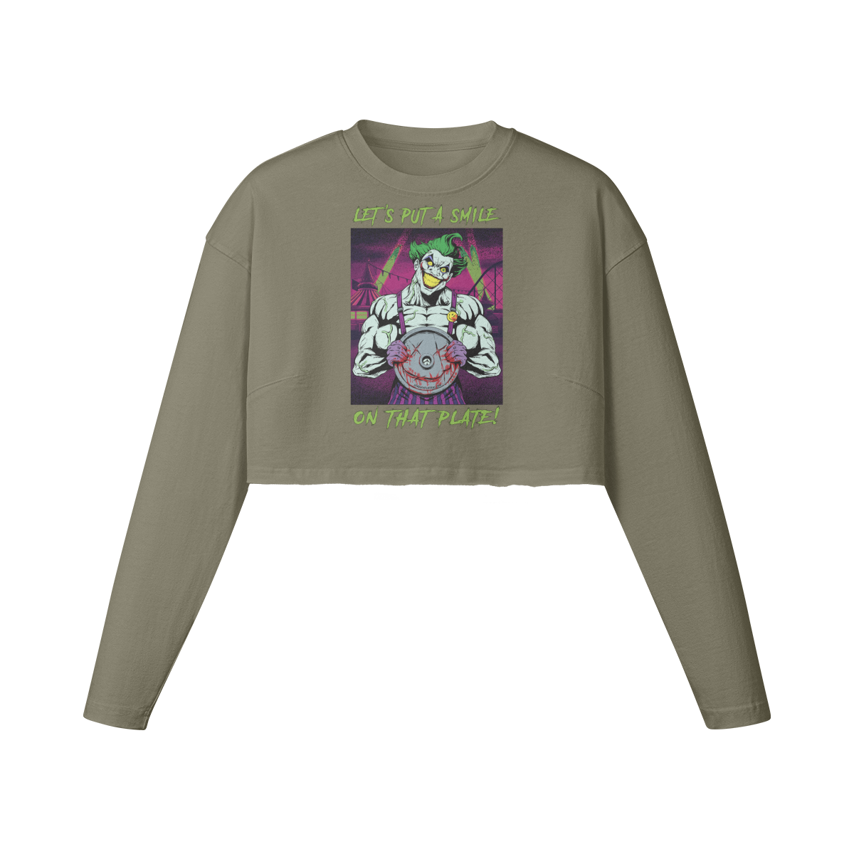 SMILE ON THAT PLATE- Womens Long Sleeve Crop Top-Artichoke-League of Lifters