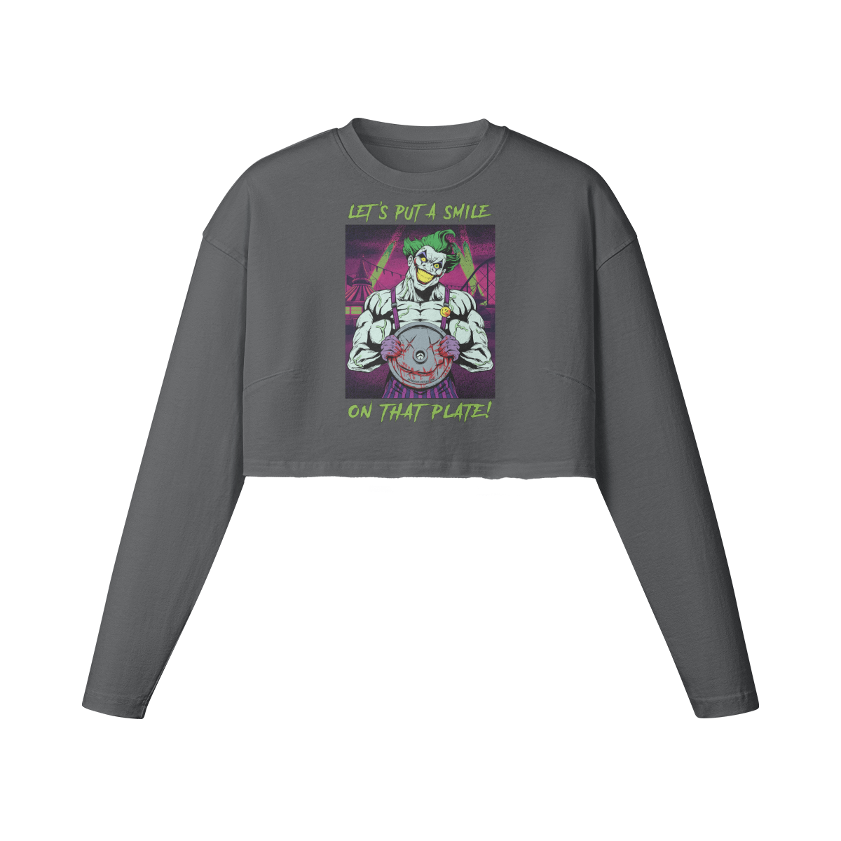 SMILE ON THAT PLATE- Womens Long Sleeve Crop Top-Carbon Gray-League of Lifters