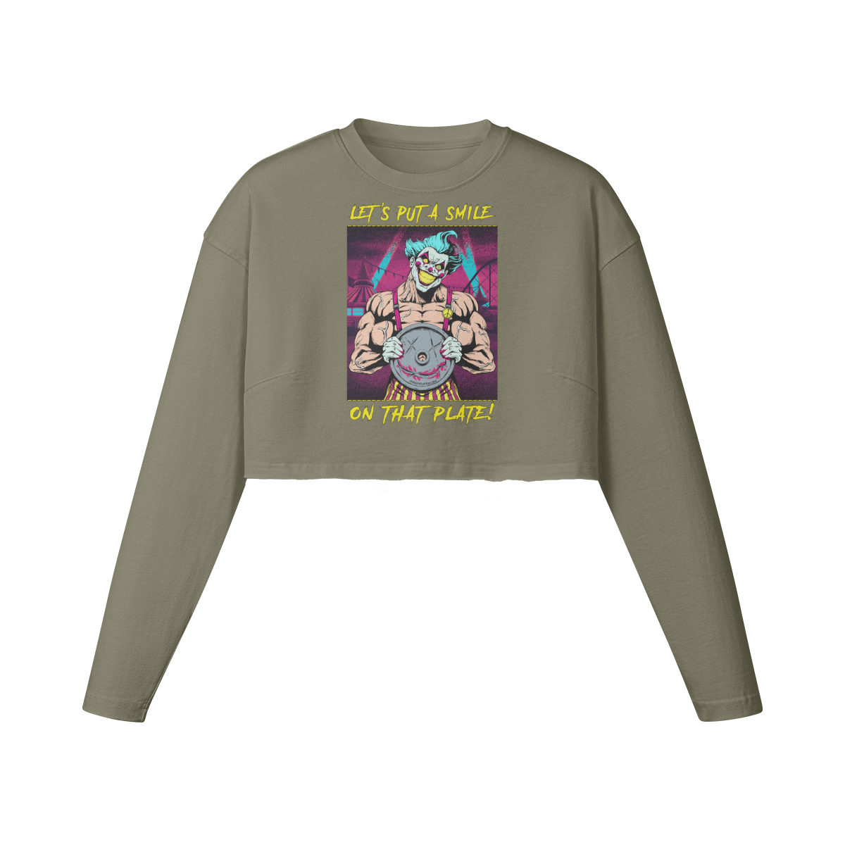 SMILE ON THAT PLATE (RETRO)- Womens Long Sleeve Crop Top-Artichoke-League of Lifters