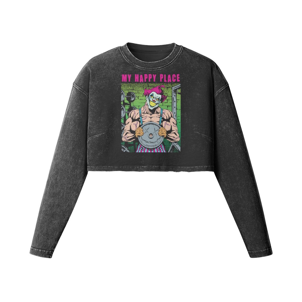 MY HAPPY PLACE- Womens Long Sleeve Crop Top-Faded Black-League of Lifters