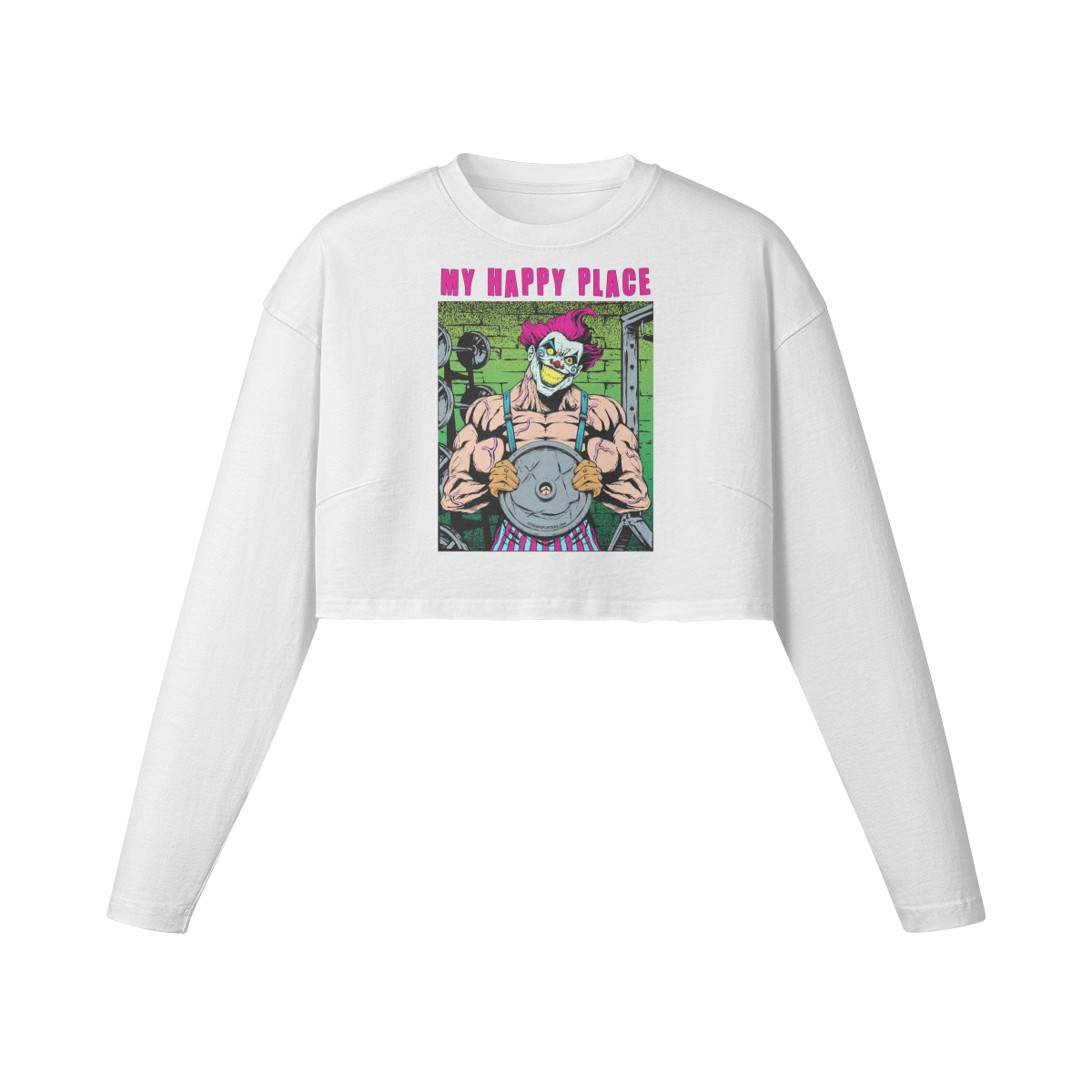 MY HAPPY PLACE- Womens Long Sleeve Crop Top-White-League of Lifters