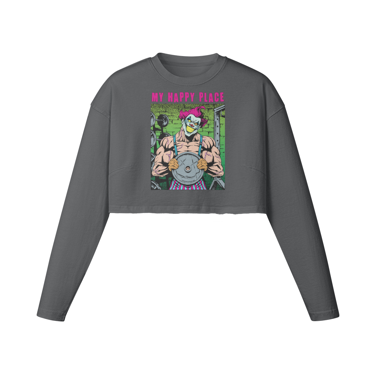 MY HAPPY PLACE- Womens Long Sleeve Crop Top-Carbon Gray-League of Lifters