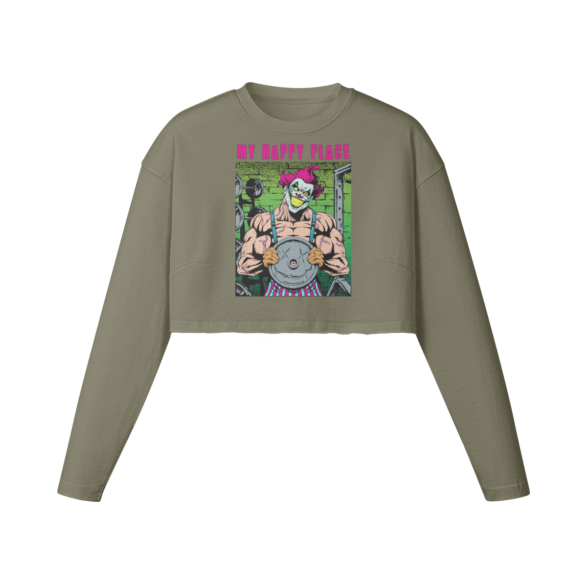 MY HAPPY PLACE- Womens Long Sleeve Crop Top-Artichoke-League of Lifters