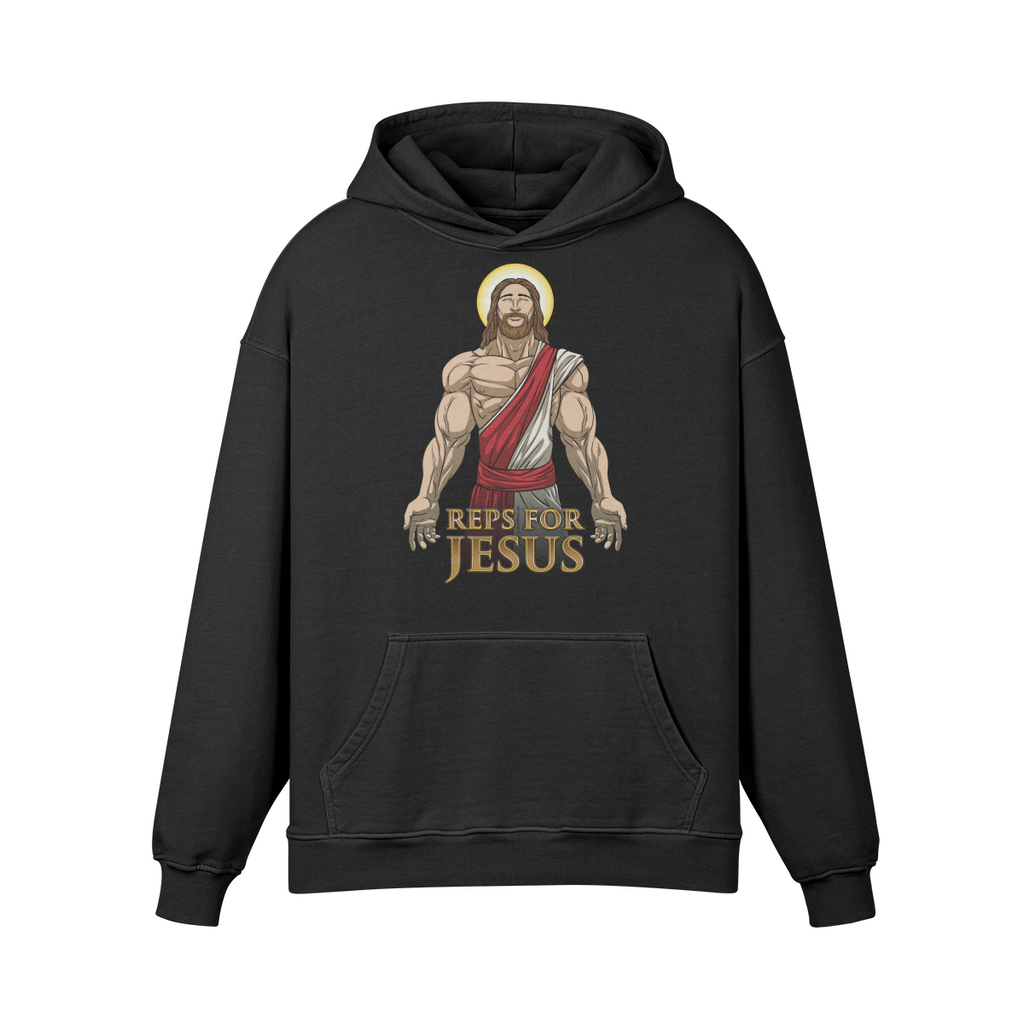 REPS FOR JESUS- Oversized Hoodie-Faded Black-League of Lifters