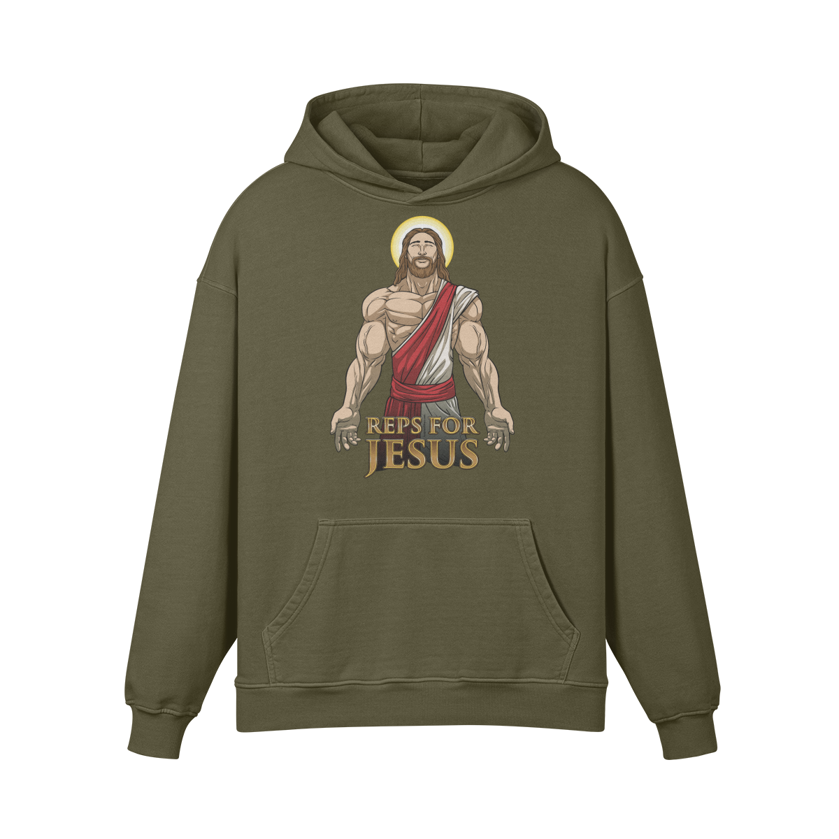 REPS FOR JESUS- Oversized Hoodie-Olive Green-League of Lifters