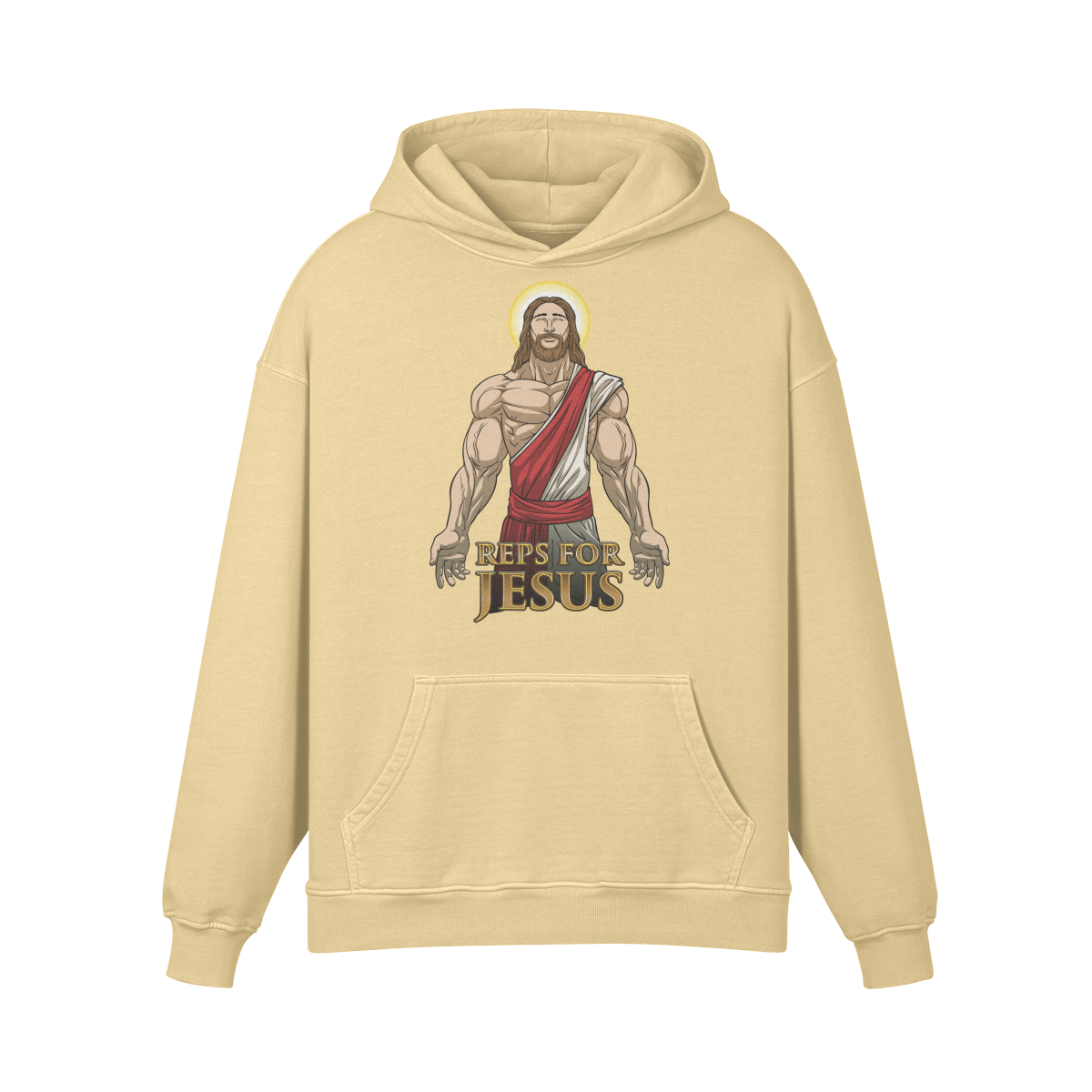 REPS FOR JESUS- Oversized Hoodie-Desert Sand-League of Lifters