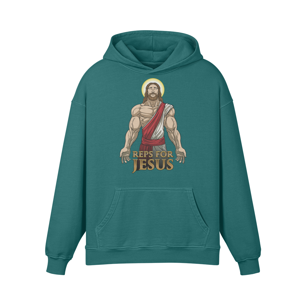REPS FOR JESUS- Oversized Hoodie-Blueish Green-League of Lifters