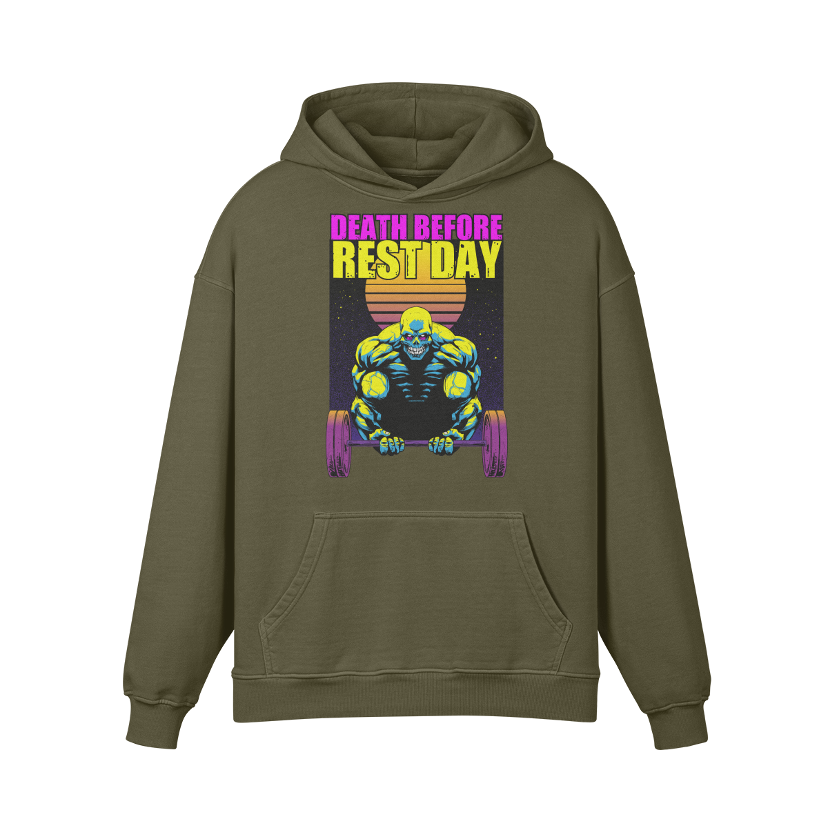 DEATH BEFORE REST DAY- Oversized Hoodie-Olive Green-League of Lifters