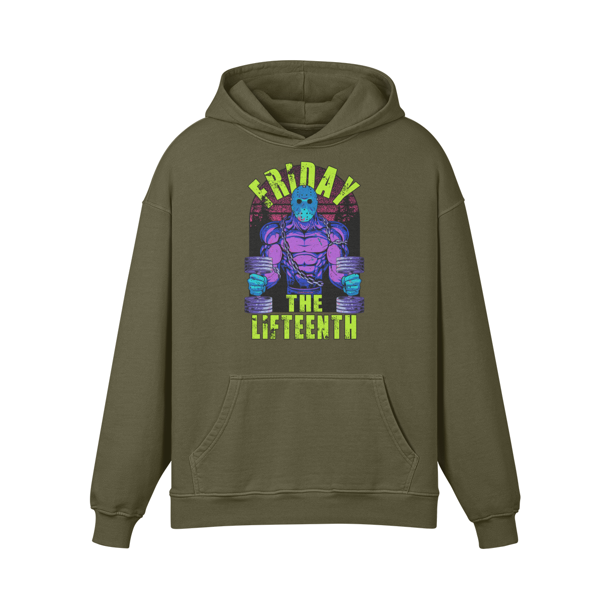 FRIDAY THE LIFTEENTH (RETRO)- Oversized Hoodie-Olive Green-League of Lifters