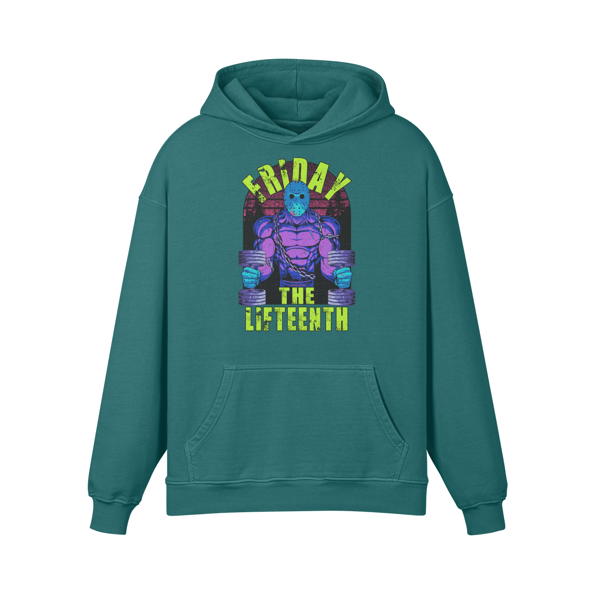 FRIDAY THE LIFTEENTH (RETRO)- Oversized Hoodie-Blueish Green-League of Lifters