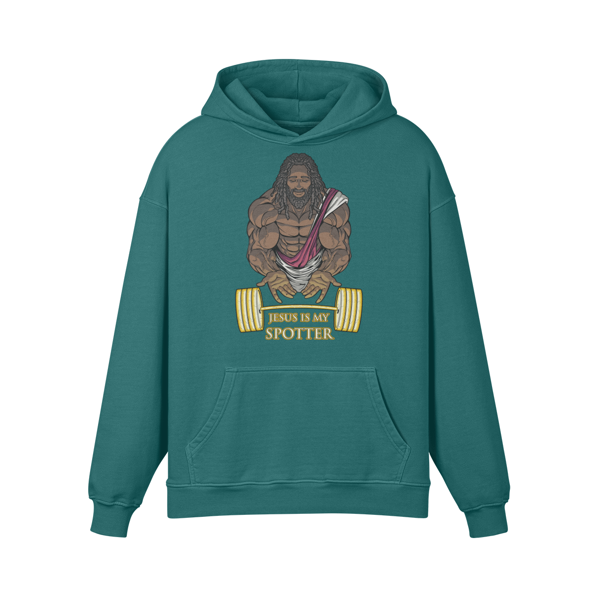 JESUS IS MY SPOTTER (DREADS)- Oversized Hoodie-Blueish Green-League of Lifters