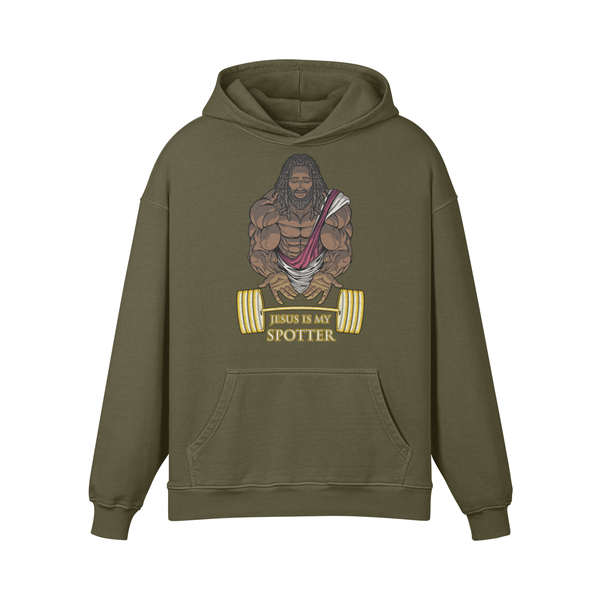 JESUS IS MY SPOTTER (DREADS)- Oversized Hoodie-Olive Green-League of Lifters